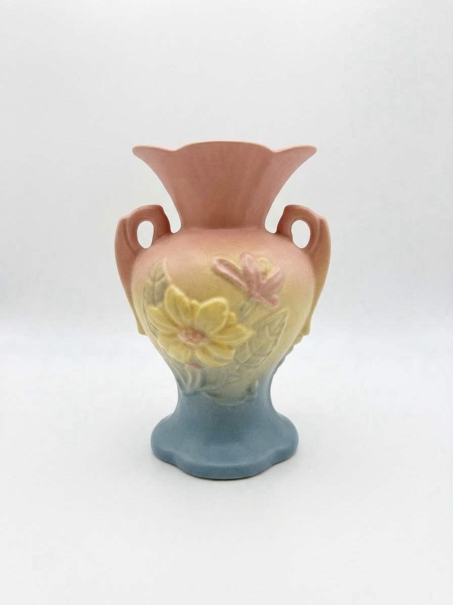 Vintage MCM Hull Art Pottery Magnolia Vase Double Handle Pastels  1940\'s (O)
