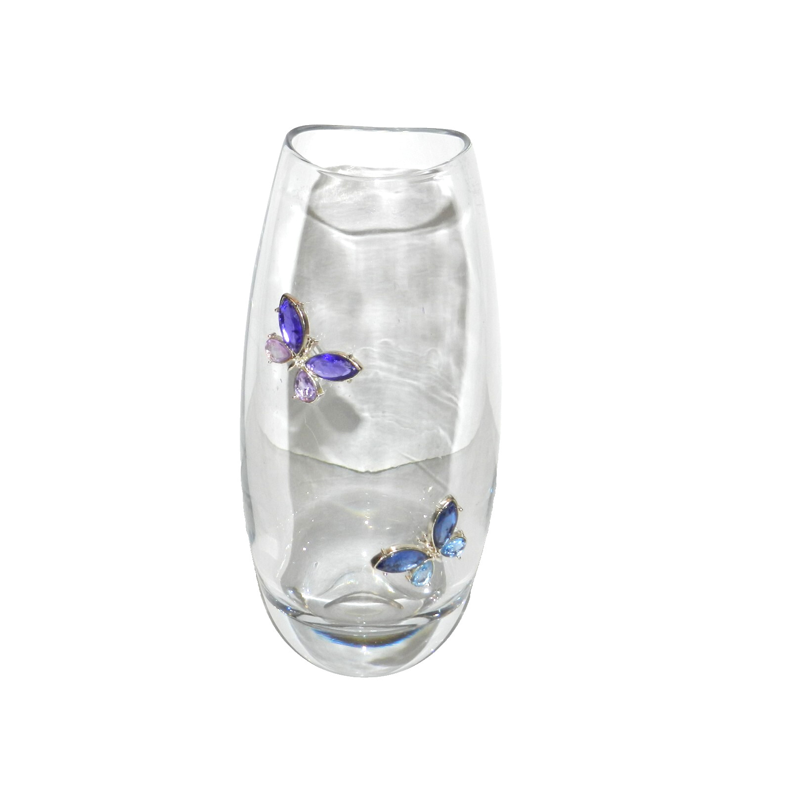 Art Glass Vase 24% Lead RARE LT Clear Crystal Butterflies Decor Teleflora 10 Art Glass Vase 24% Lead RARE LT Clear Crystal Butterflies Decor Teleflora 10