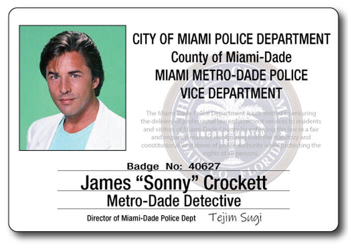 MIAMI VICE JAMES SONNY CROCKETT NAME BADGE TAG PROP HALLOWEEN COSPLAY PIN BACK