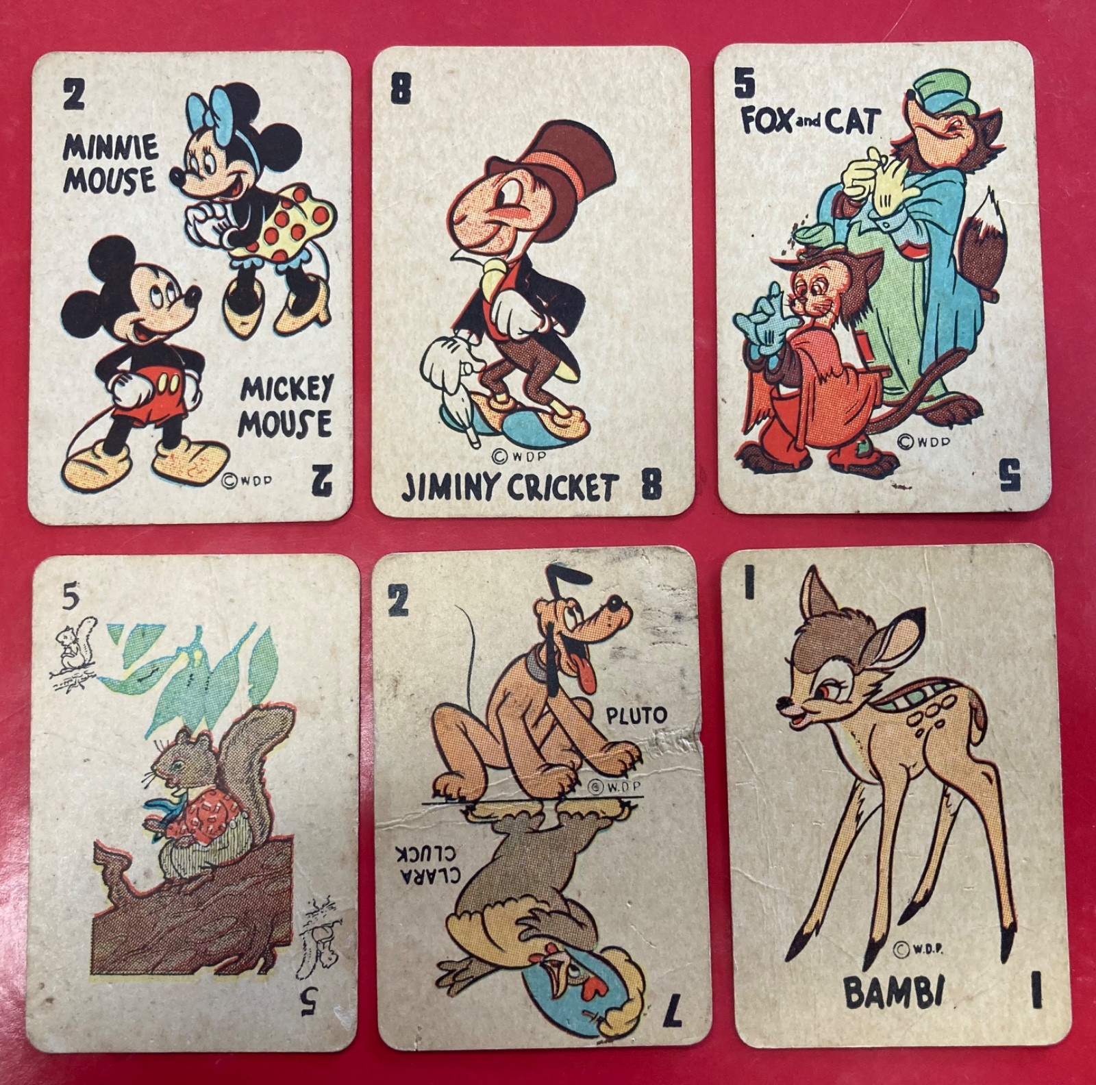 1946 Vintage Disney Playing Cards Russell Brand - Lot of 6 - Mickey Minnie Mouse