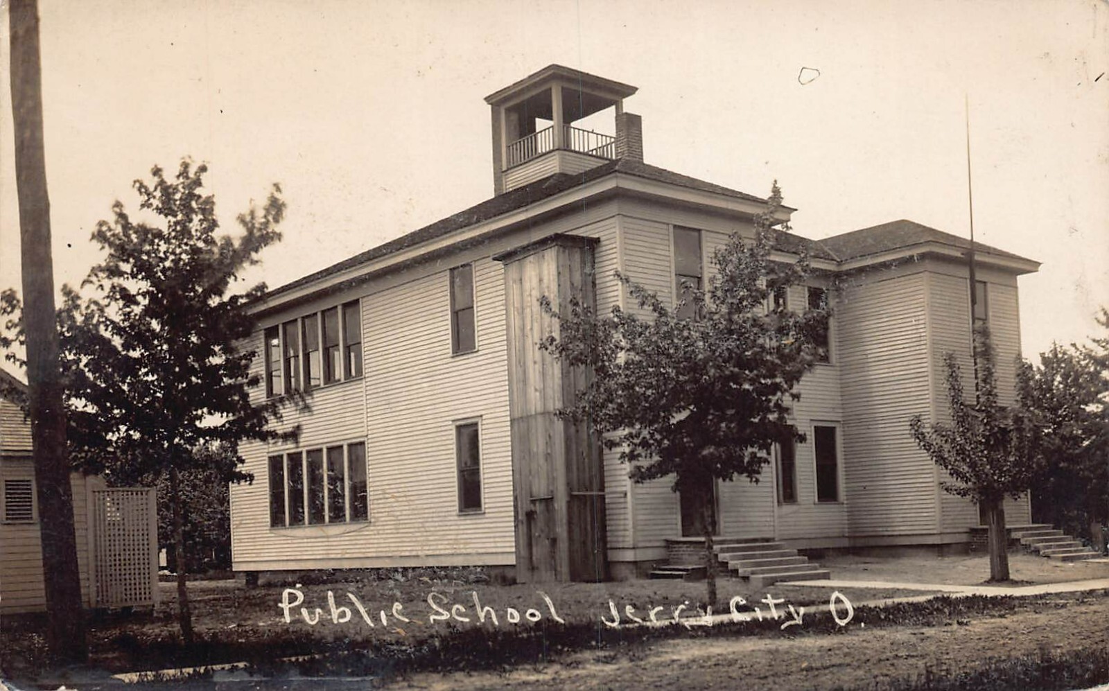 J70/ Jerry City Ohio RPPC Postcard c1910 Public School Building 342