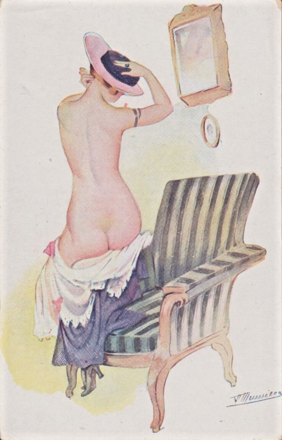 Suzanne Meunier Artist Drawn/Signed French Risque NUDE Postcard U/P c1910s CC