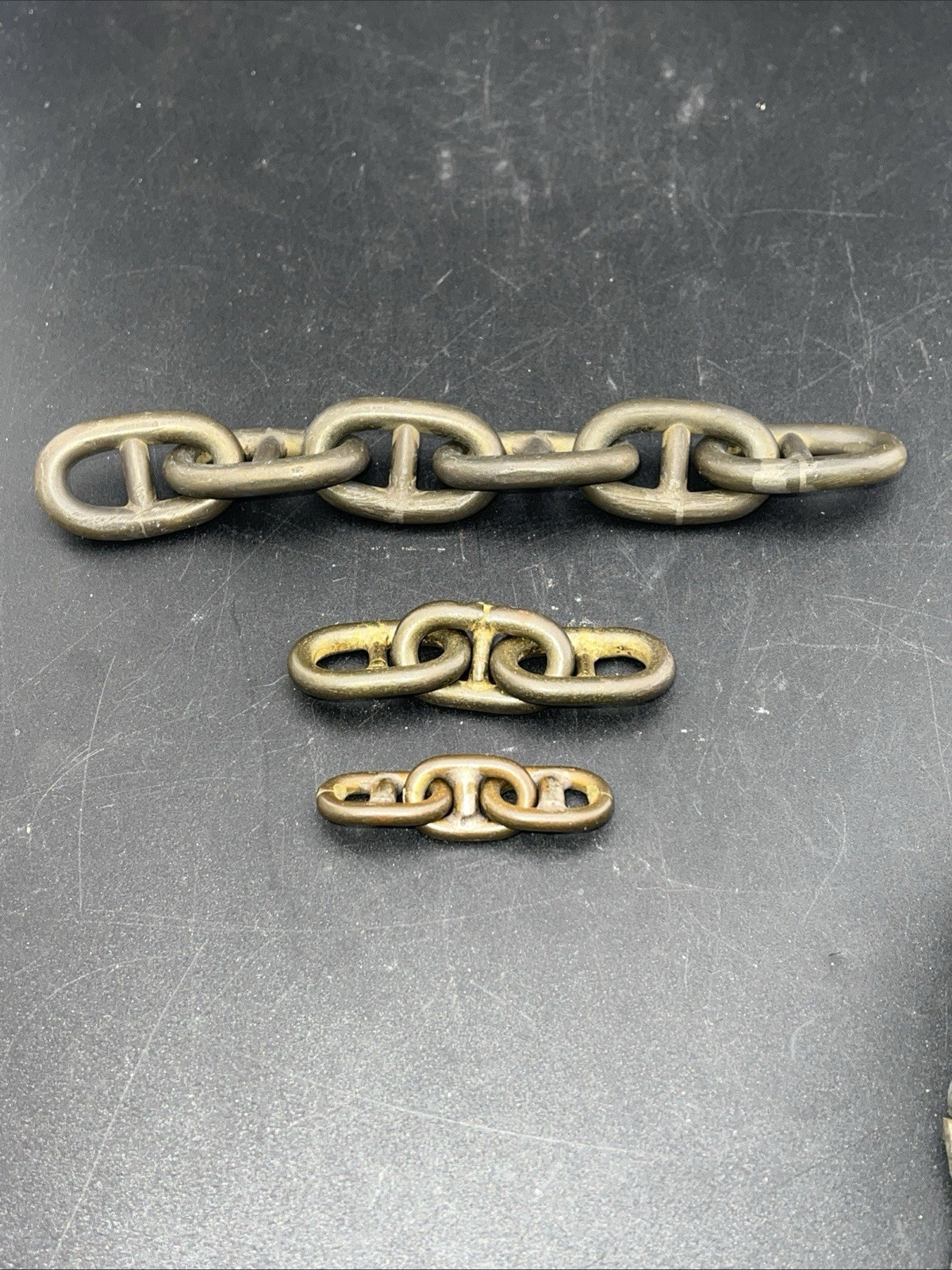 Vintage Salesman\'s Samples: 3 Groupings Of Brass Anchor Stud Links Various Sizes