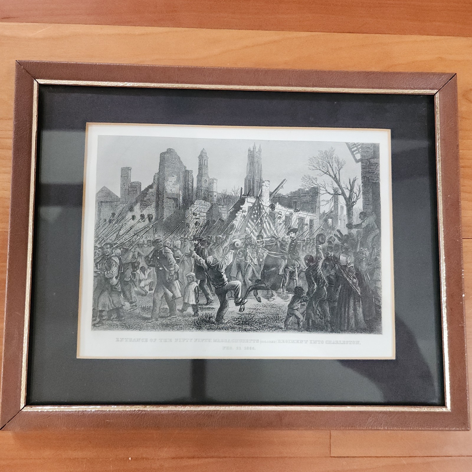 Rare Engraving Charleston, South Carolina Civil War Era 55TH MA. BLACK REGIMENT
