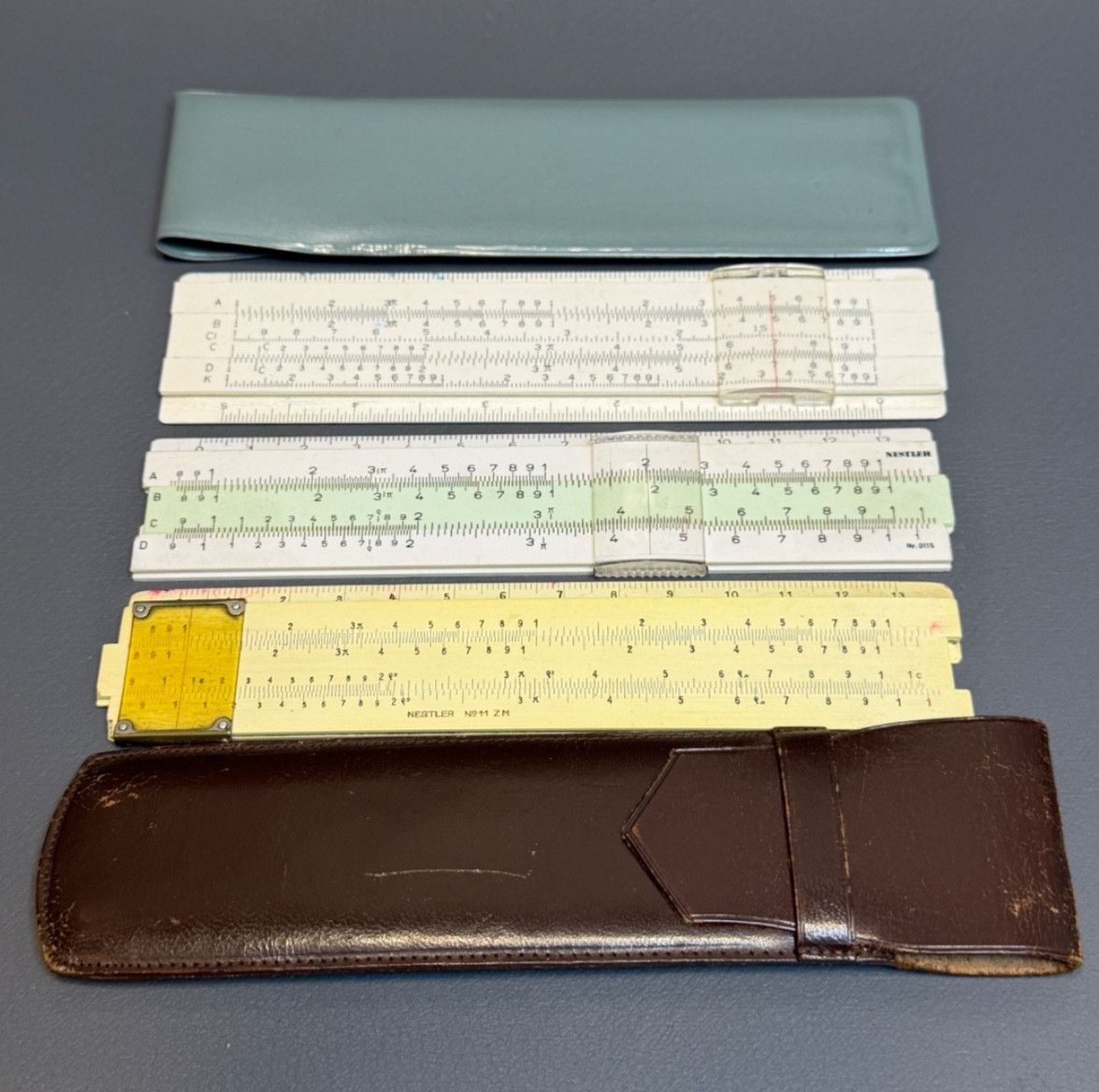 3x Vintage German Albert Nestler 0115, 11 ZM Slide Rules Lot Small Pocket