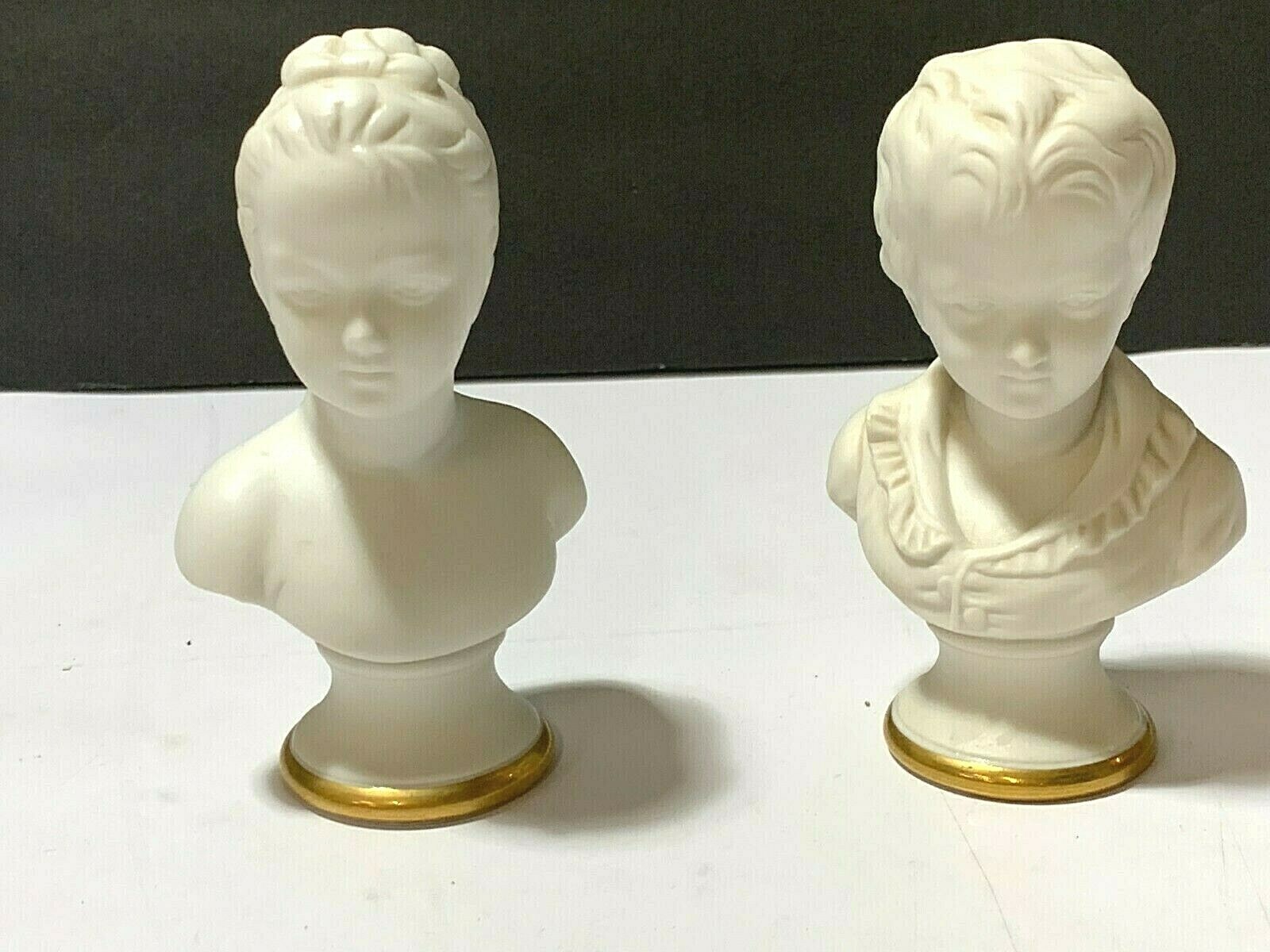 Vtg Lefton Bisque Porcelain Victorian Boy & Girl Figurine Bust #3902 Paper Label