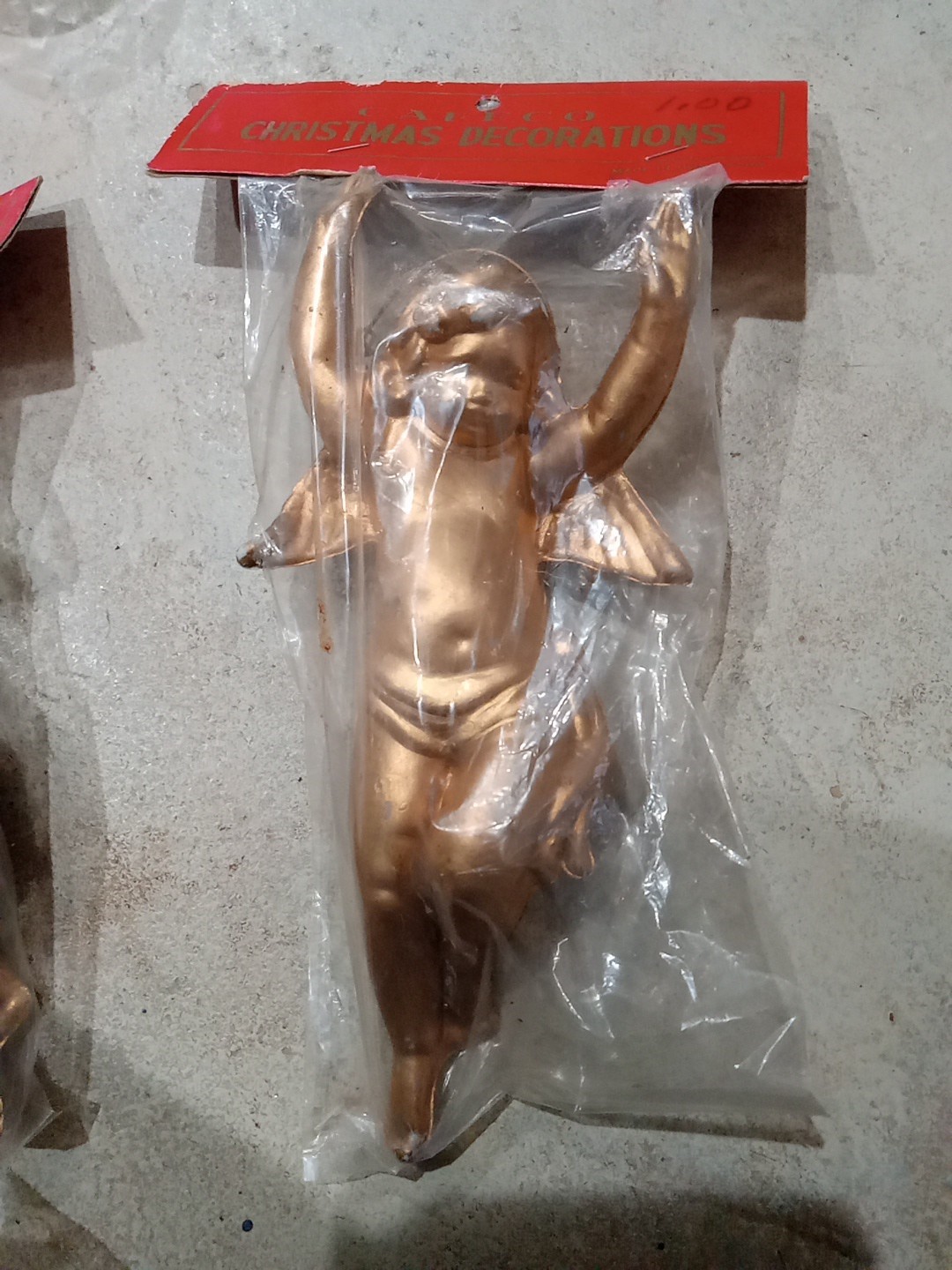 Vintage Christmas CAFFCO HONG KONG gold plastic cherub angel Ornament New 