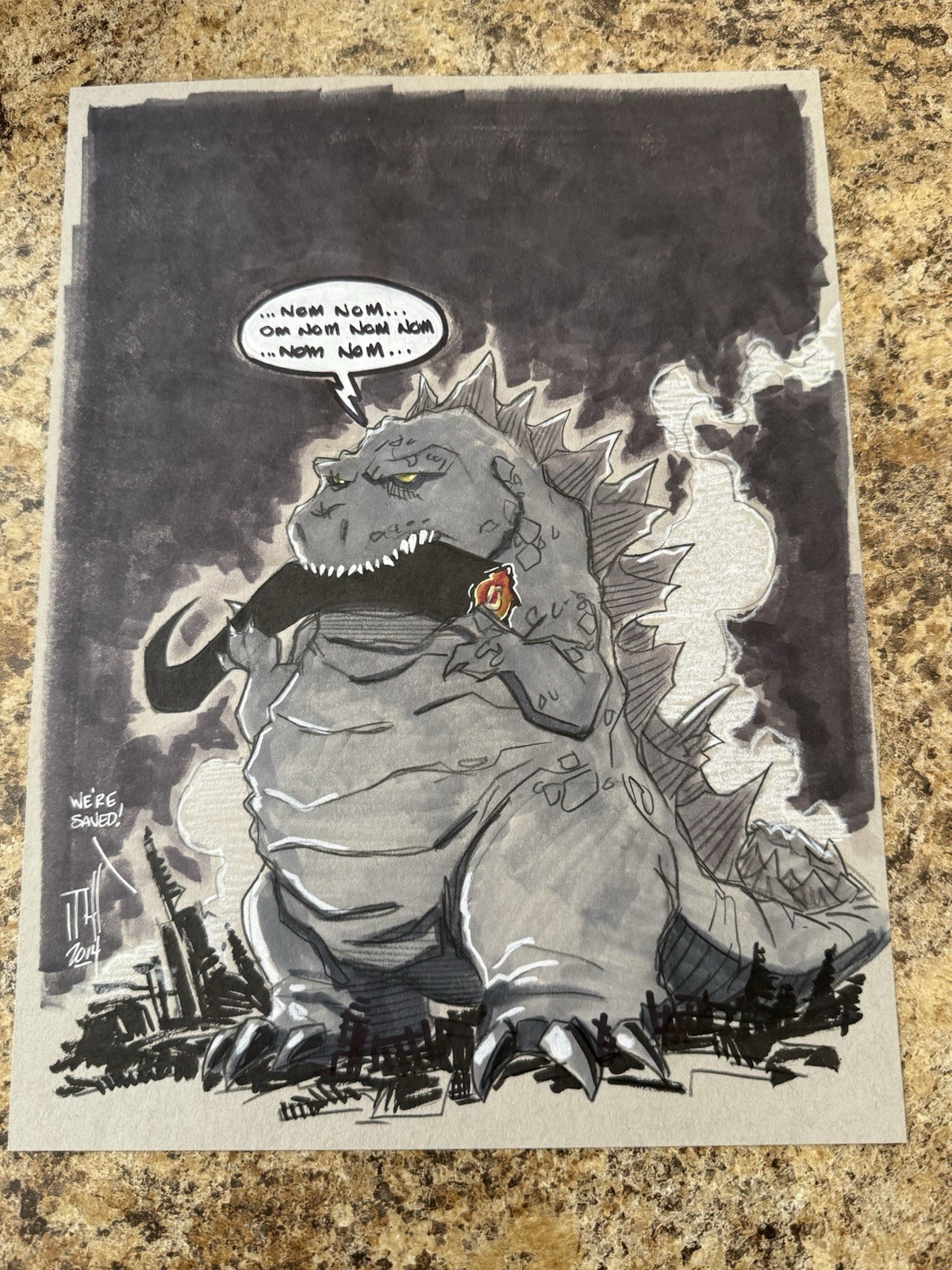 Tom Hodges Signed Godzilla Sketch
