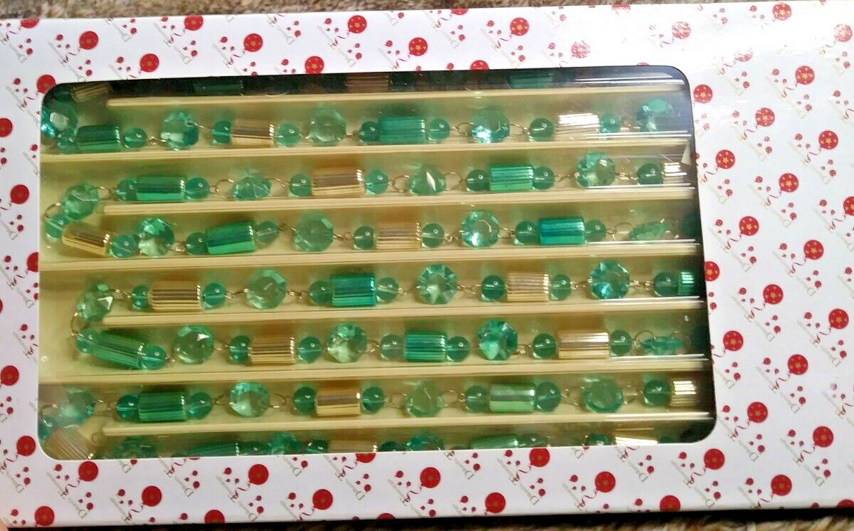 Vtg Dillard\'s Trimmings String Christmas Tree Garland Faux Jewel Gold Turquoise 