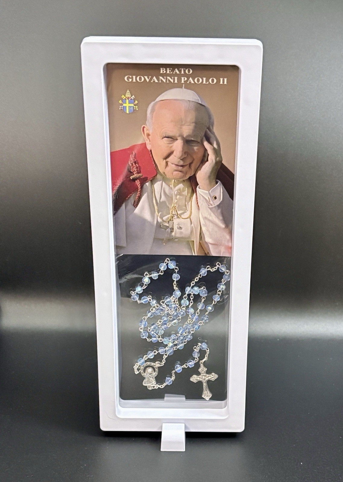 Pope John Paul II Commemorative Framed Display - Rosary & Holy Card - Vatican