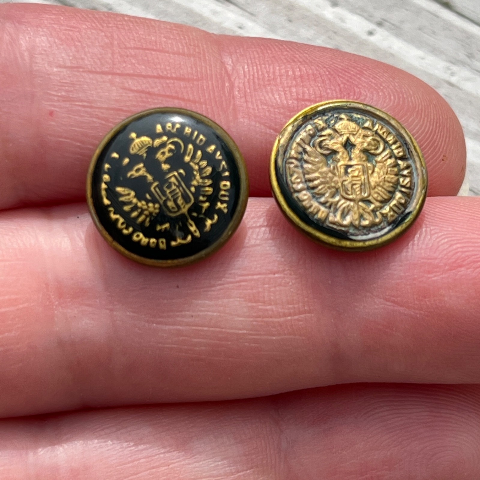 WW1 Austrian Archduke Imperial Eagle Enamel Button Pair 1/2\