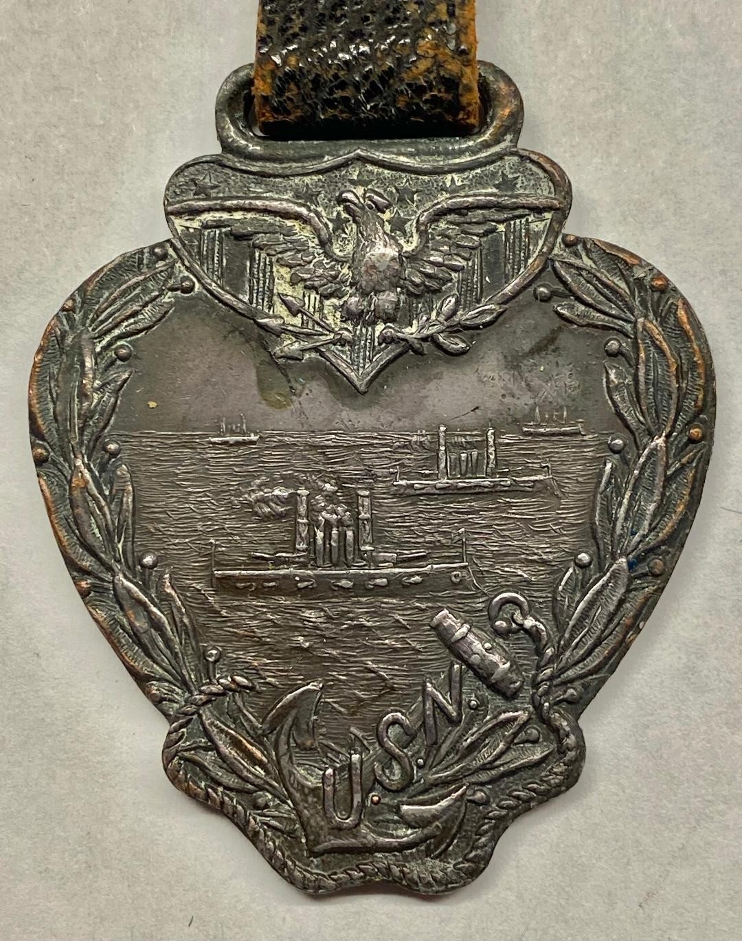 ANTIQUE WWI UNITED STATES NAVY WAR DECLARATION WATCH FOB MARITIME MILITARIA