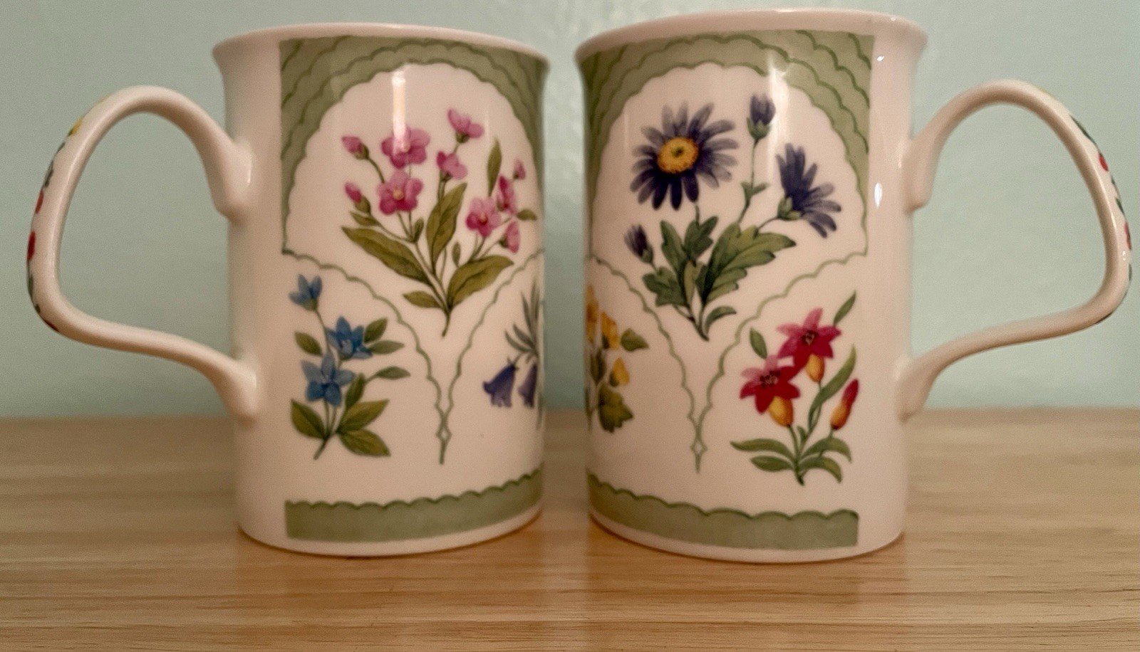 Vintage Roy Kirkham Chelsea Botanical Fine Bone China Mugs from 1998 England