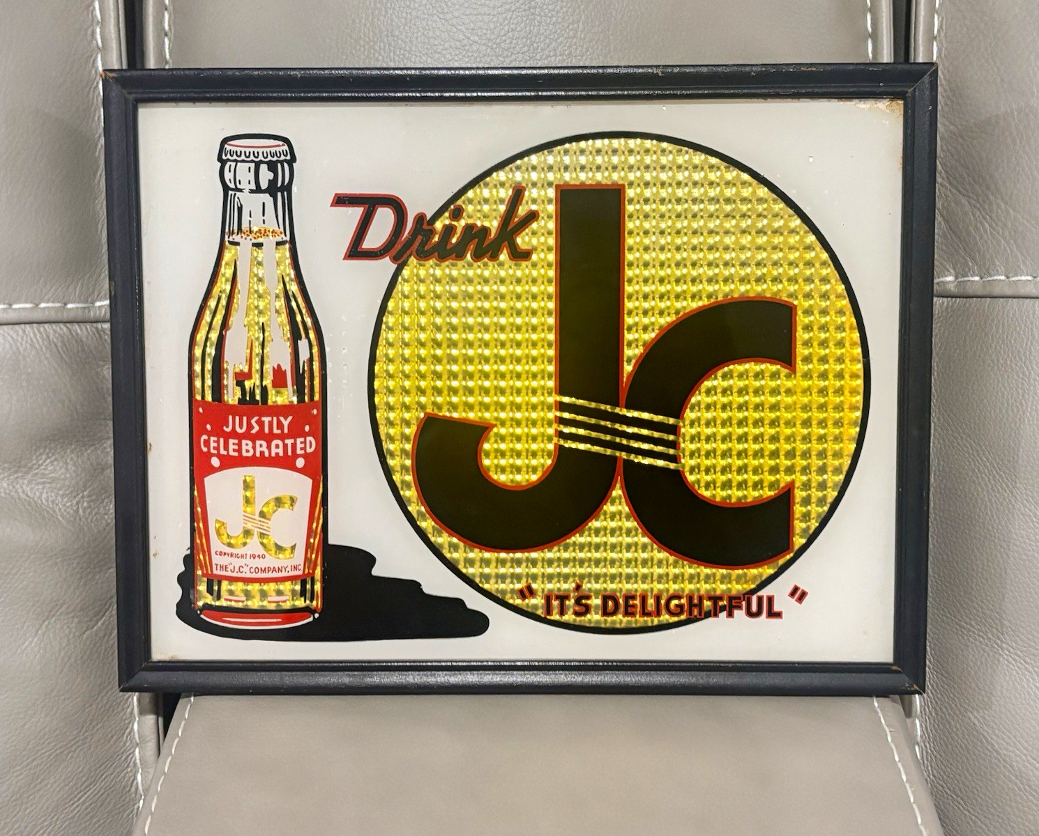 Jc Drink J.C. It’s Delightful Soda Glass ROG Advertising Sign Original 1940
