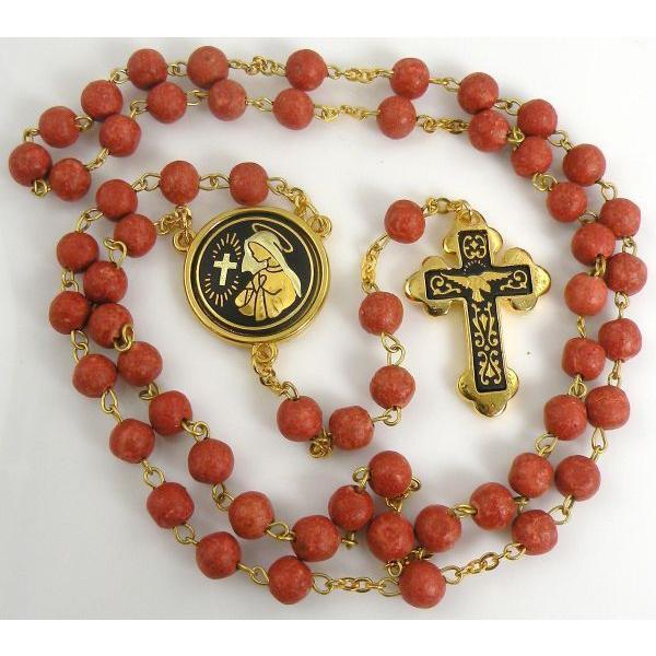 Damascene Gold Rosary Cross Virgin Mary Red Beads by Midas of Toledo Spain