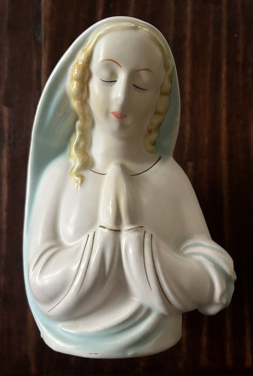 Vintage Virgin Mary Madonna Ceramic 6x4x3” Cache Pot Planter Vase; Made In Japan