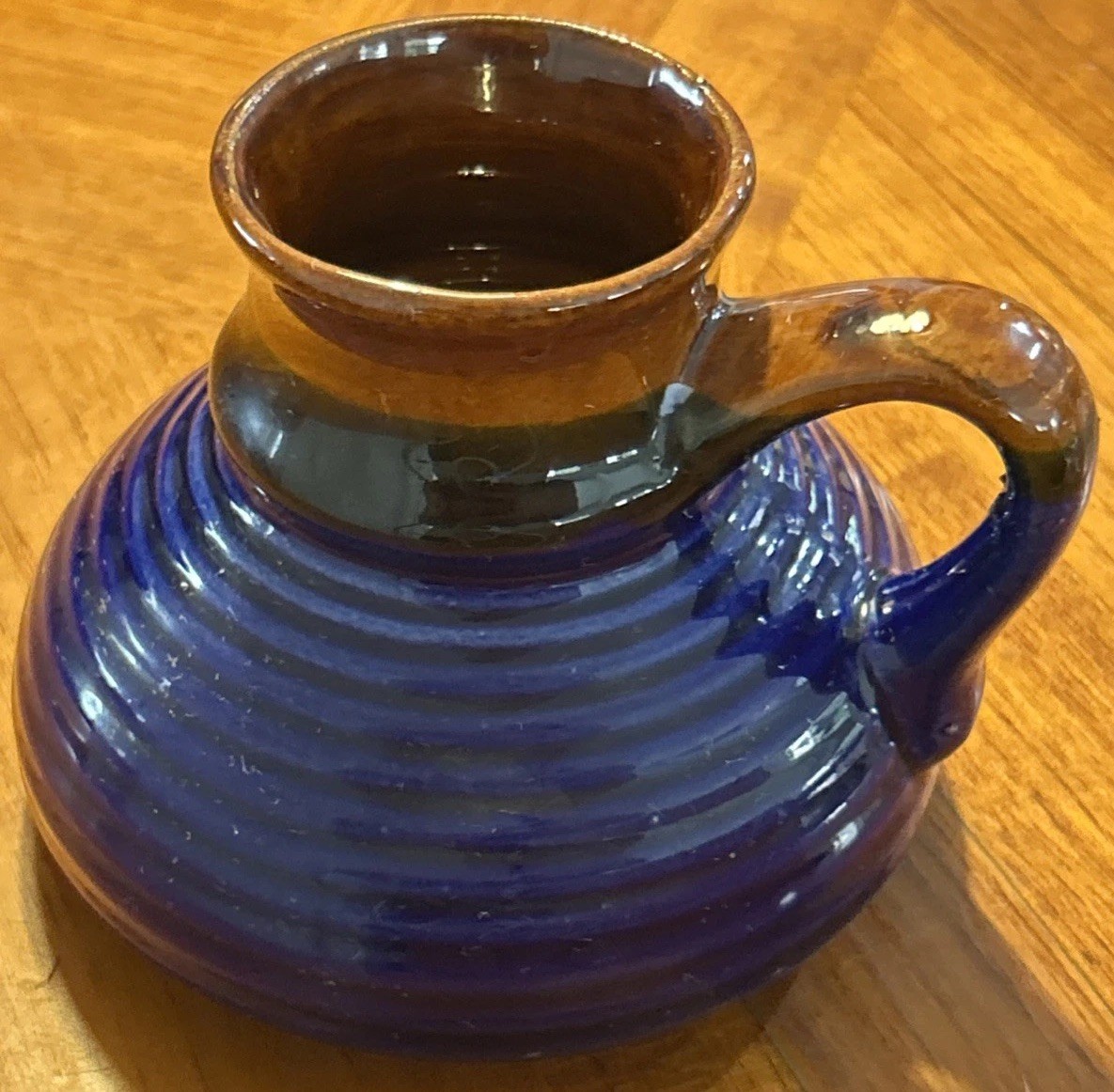 Enesco Grip Btm Ceramic MUG_CUP Blue/Brown Glaze Tall Lip ~ Vtg Java ~ Retro Ltd