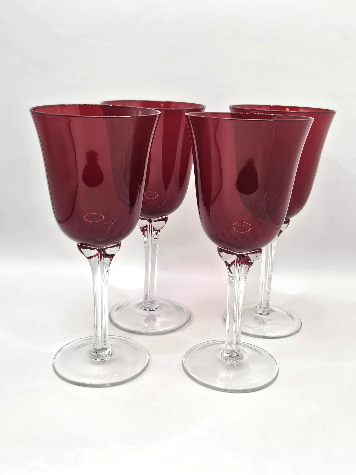 Ruby Red - Tulip Style Stem - Wine Glass Goblet - Art Glass - 7\