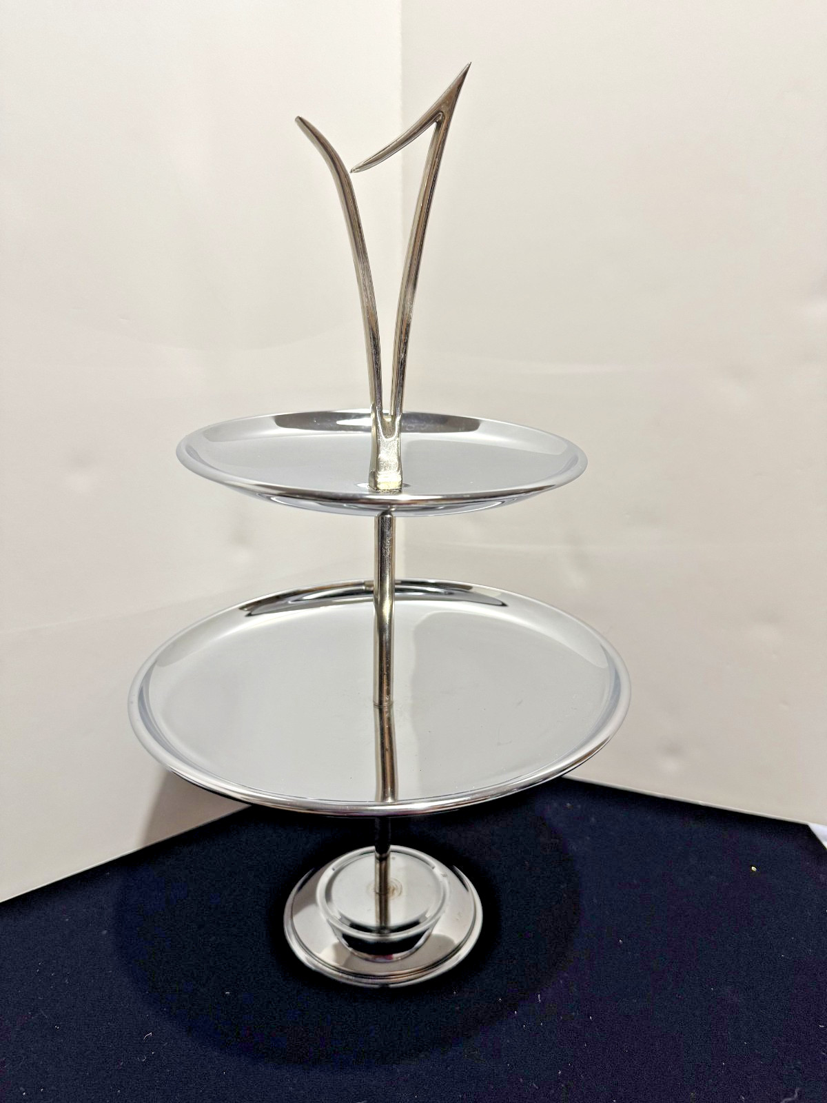 Vintage MCM Kromex brand round 2 tier tidbit tray chrome