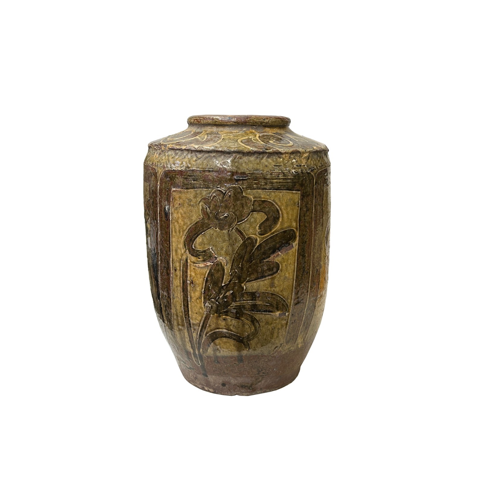 Vintage Earthy Beige Brown Village Rural Pottery Ceramic Pot Vase ws4547