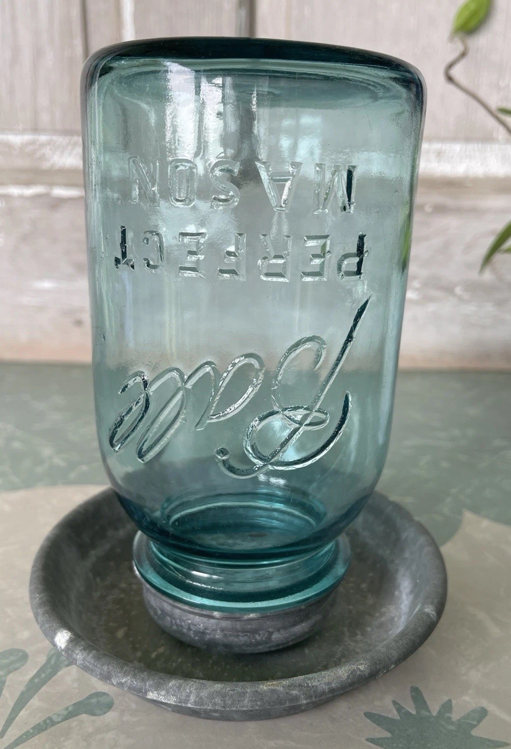 Rustic Galvanized Chicken Water Feeder w/ 1 Qt Ball Blue Perfect Mason Jar