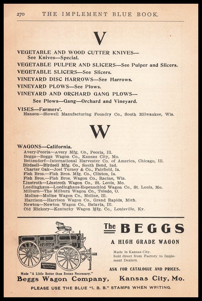 1907 Beggs Wagon Company Kansas City Missouri High Grade Farm Wagons Print Ad