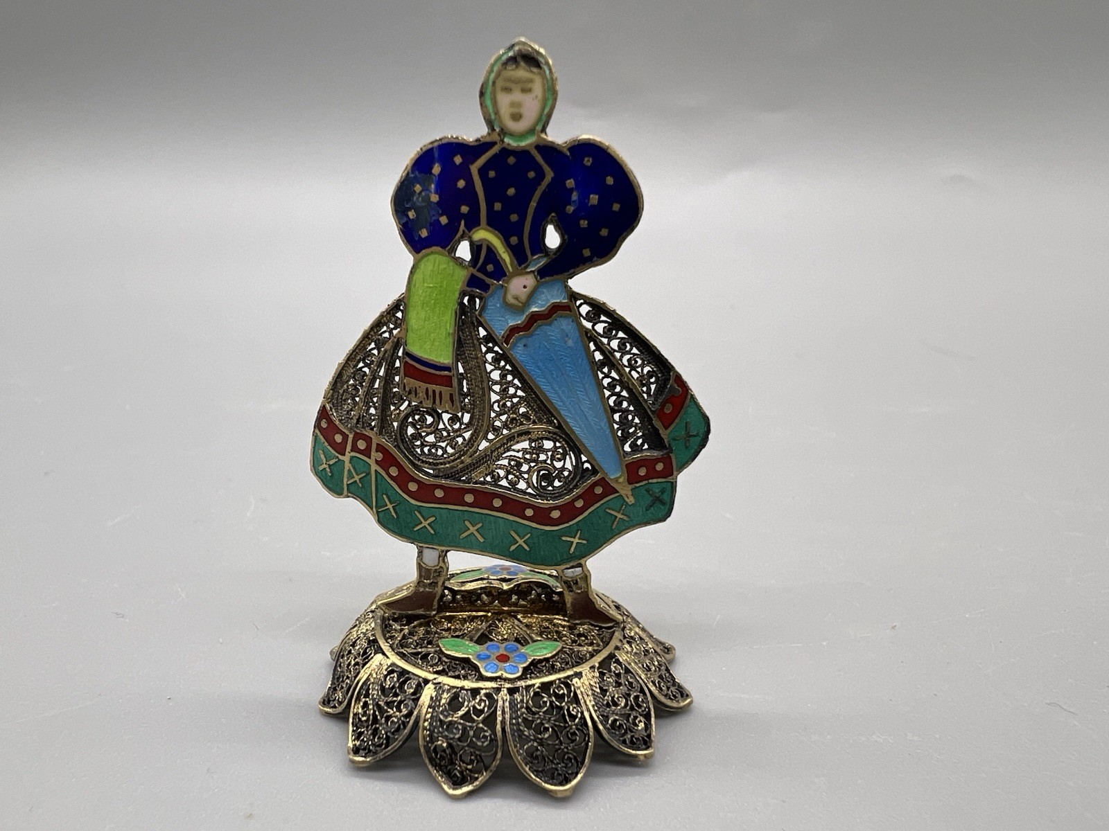 VTG Portuguese Enameled Filigree 1.75” Metal Figurine