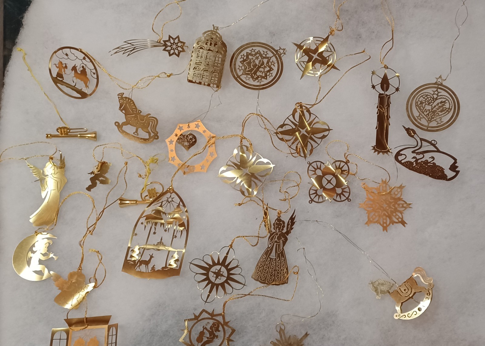 Lot 27 Vintage Brass Gold Metal Christmas Ornaments Flat & 3D 