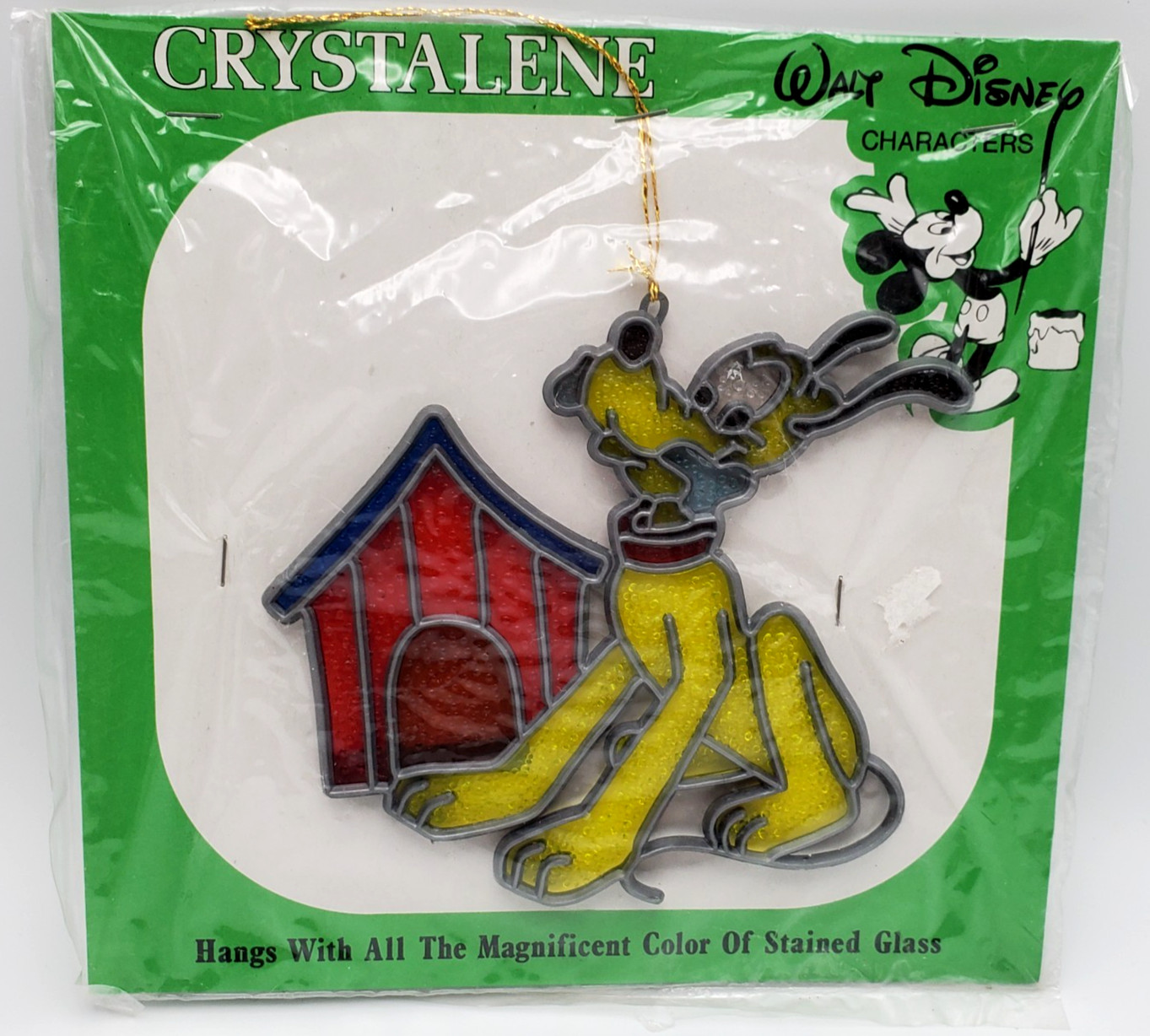 Vtg Walt Disney Characters Crystalene Pluto w/ Doghouse Plastic Stained Glass