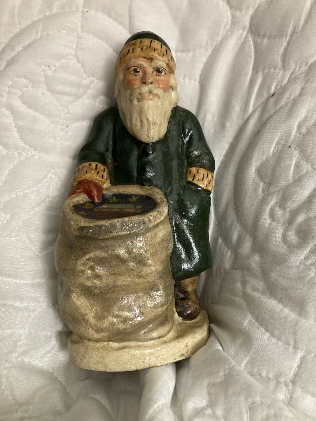 Vintage 1991 Vaillancourt Folk Art Chalk ware Santa #160 Noah’s Ark Sack Signed