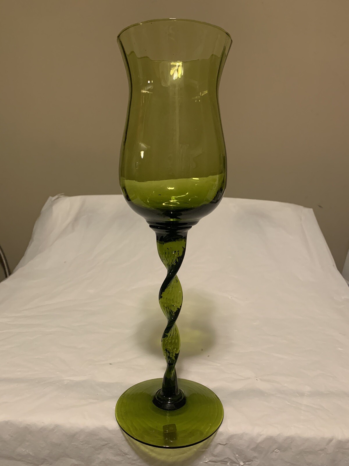 Vintage MCM Empoli Italy Green Glass Compote Chalice Vase Twisted Stem Vintage MCM Empoli Italy Green Glass Compote Chalice Vase Twisted Stem