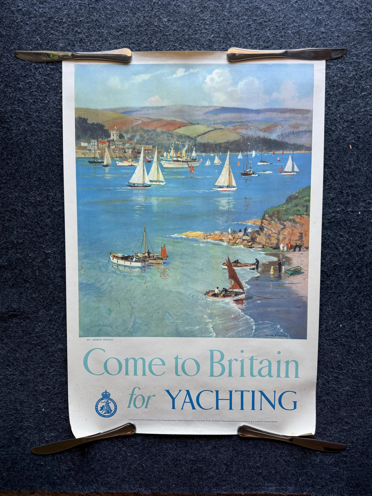 Original 1950s Come to Britain for Motoring Travel Poster, Vintage MCM Wall Dec Original 1950s Come to Britain for Motoring Travel Poster, Vintage MCM Wall Dec