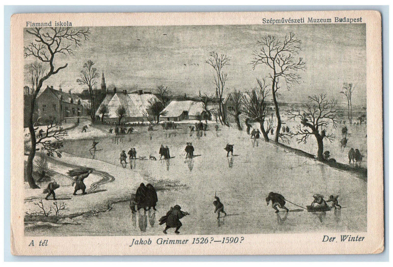 Budapest Hungary Postcard Szepmuveszeti Muzeum Jakob Grimmer Winter c1940's