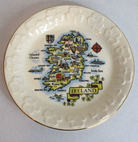 Carrigdhoun Pottery Ireland Map Miniature Collector Plate Shamrock Ship Shark