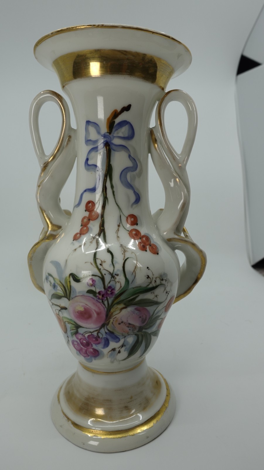 Vintage Rococo Style Handled Porcelain Urn Vase, Painted Pastoral Scene  10\