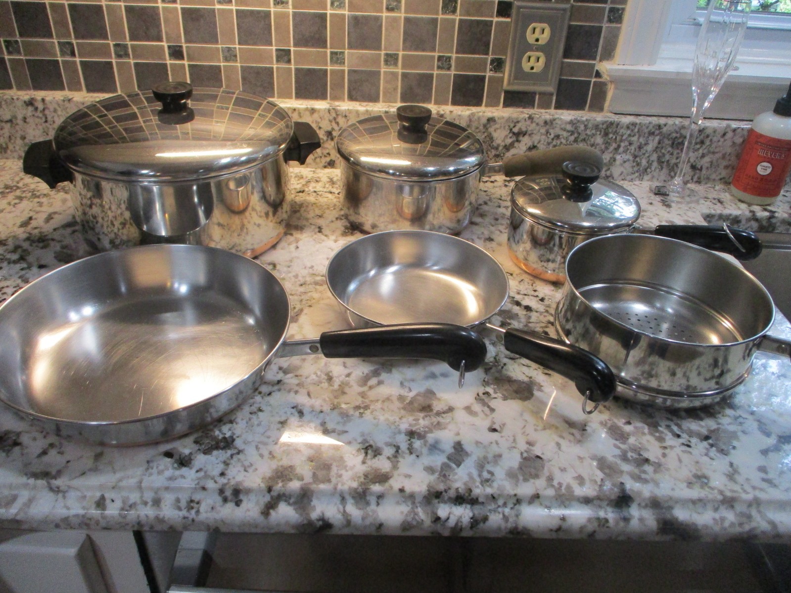 VTG Revere Ware Stainless Mixed 9 PC Cookware Copper Bottom Pots Pans Lids USA