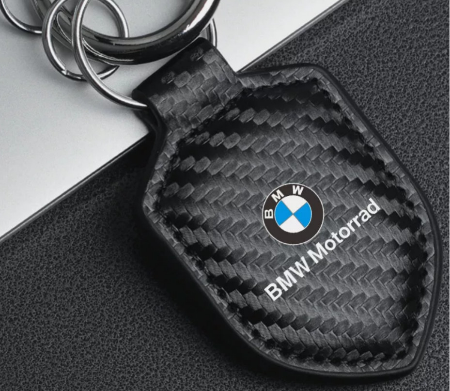 BMW Motorrad lBlack Carbon Fiber Texture Car Logo Crest Keychain Keyring