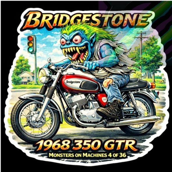 1968 Bridgestone 350 GTR 9x9cm Durable Die-Cut Vinyl Sticker 4 of 36