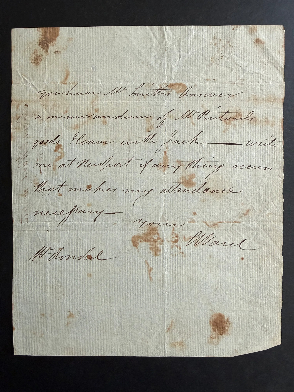 1790\'s ? Attributed to Samuel Ward Jr.—Revolutionary War Officer—Autograph