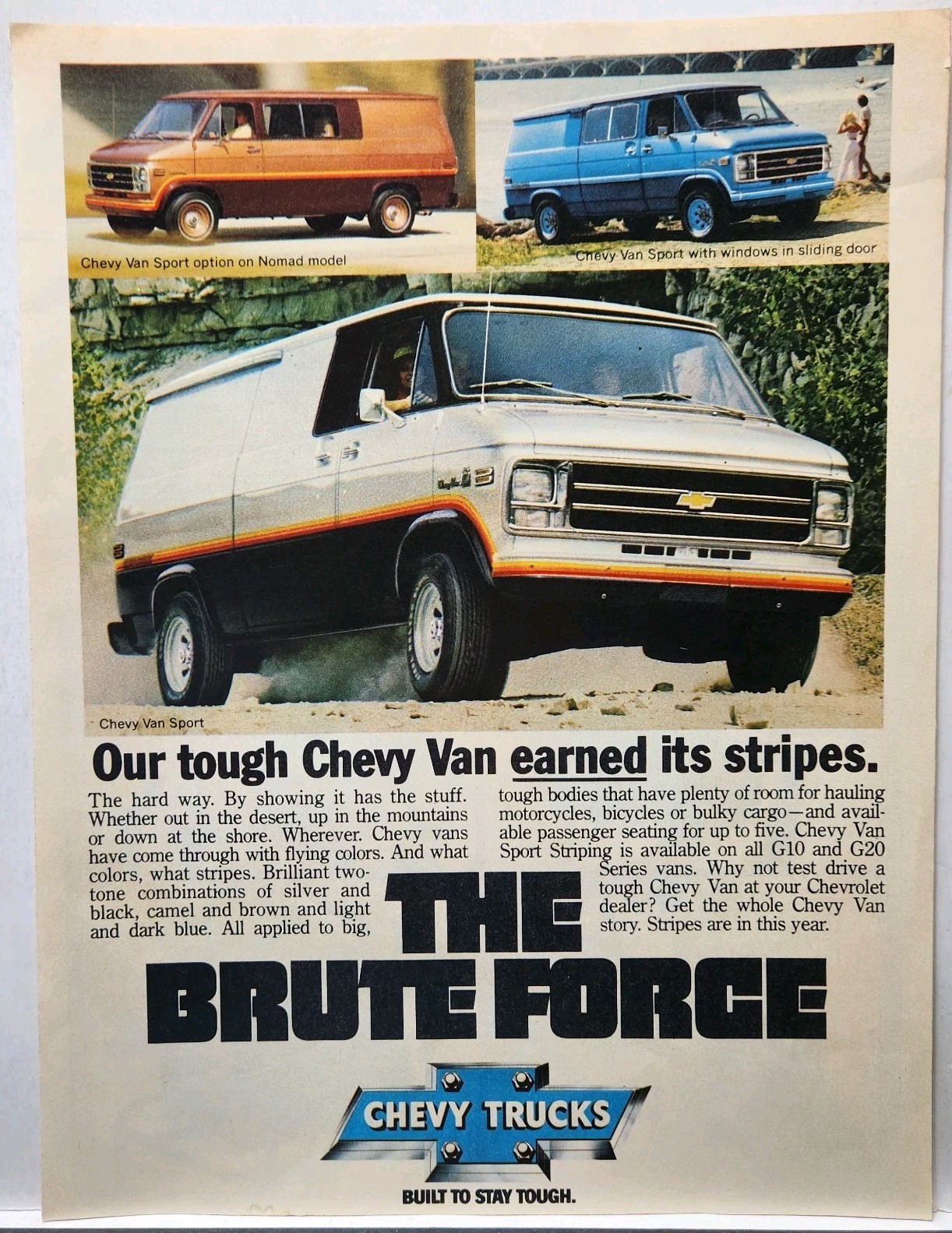 1980 Chevrolet Van Sport Chevy Silver Blue Original Print Ad Retro 1980s