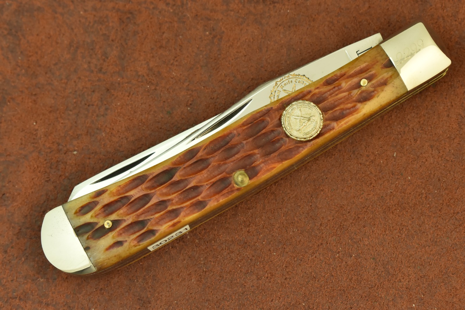 VINTAGE SARGENT MADE IN USA by QUEEN BONE NKCA TRAPPER KNIFE 1992 NICE (30231)
