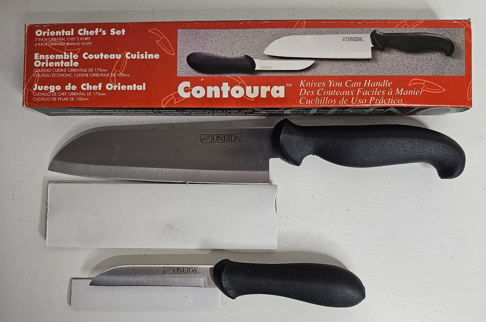 Vintage Oneida Contoura Oriental Chef\'s 2 Piece Knife Set In Original Box VGC