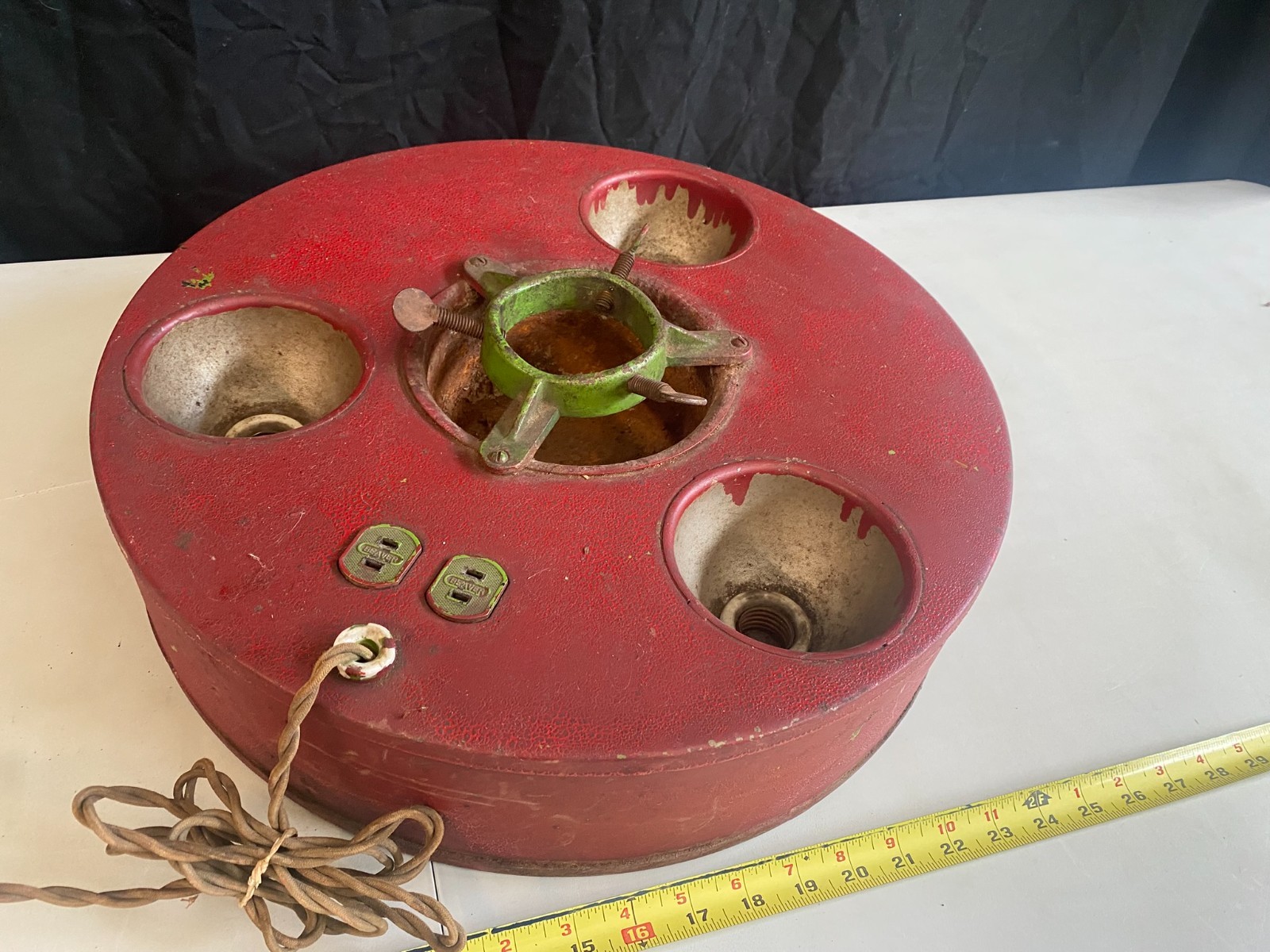 antique lighted Christmas red tree stand - working unit