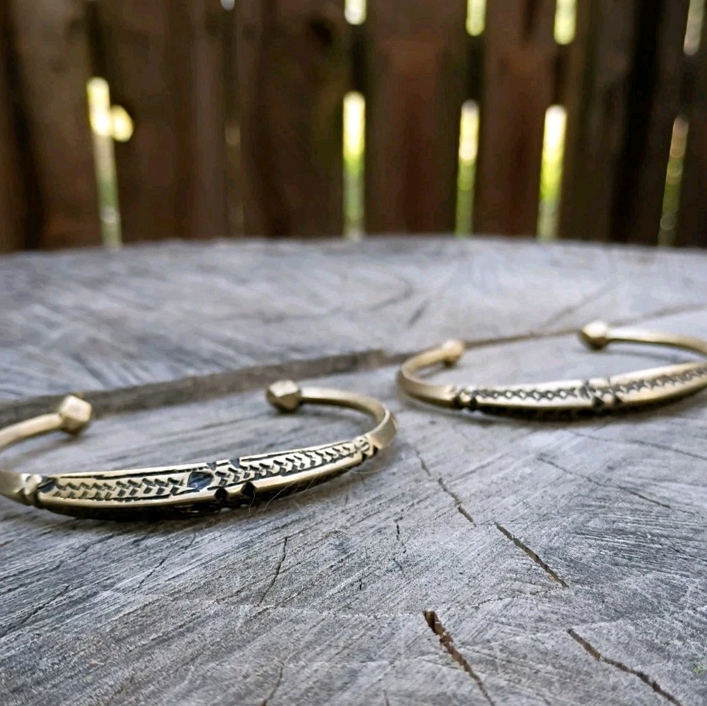 Navajo Coin Silver Bracelet Pair Ingot Silver Cold Chiseled Antique Cuff Set 
