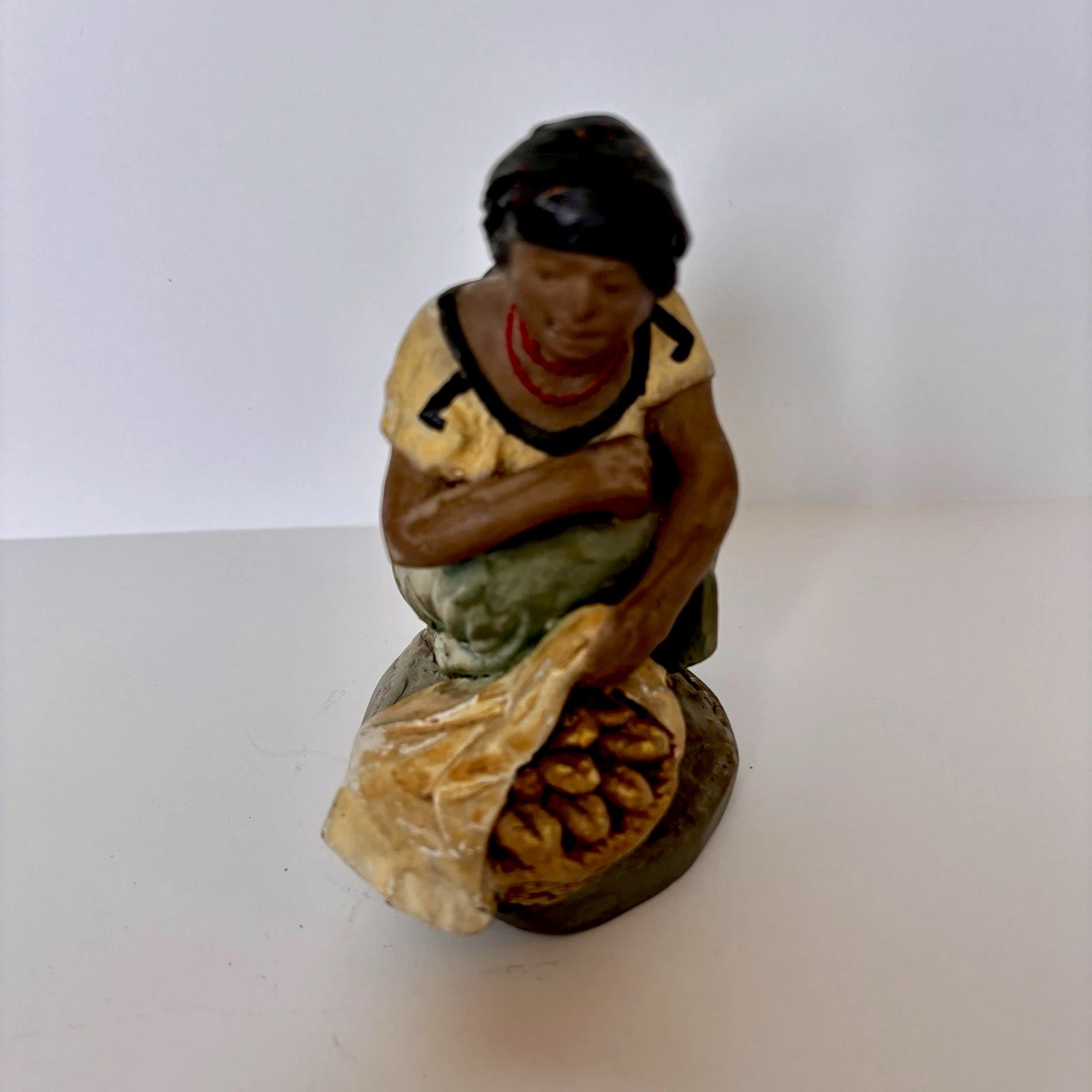 Vintage Serafin Marsal Terra Cotta Woman with Bread Basket Folk Art Paraguay