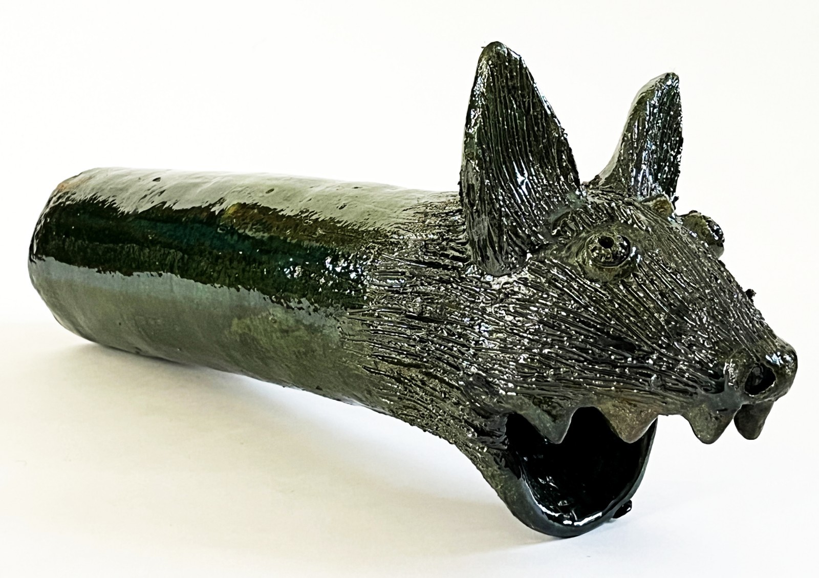 OAXACA CERAMIC FOLK ART POTTERY LOZA VERDE COYOTE DOG GARGOYLE DRAIN SPOUT 20\