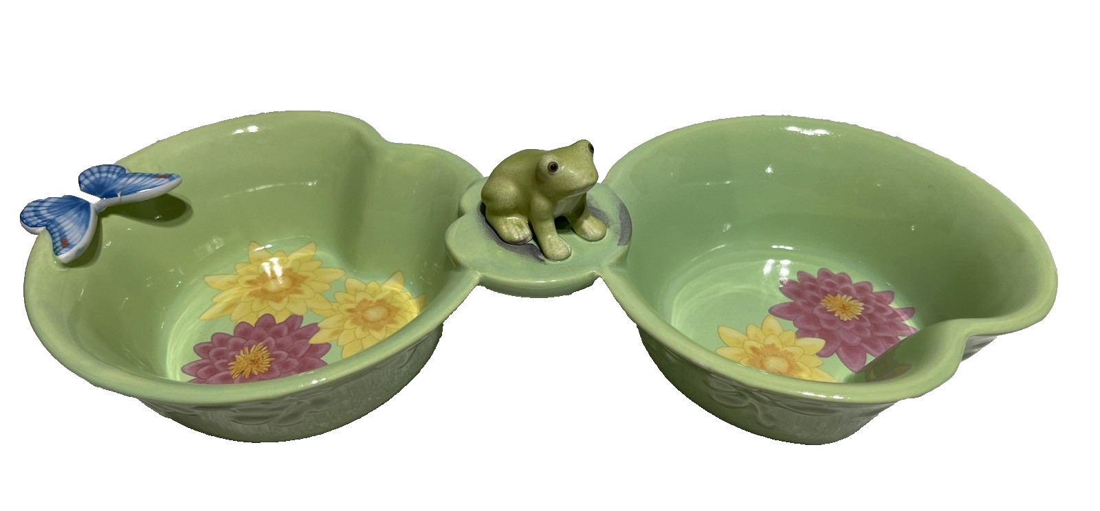 Lenox Butterfly Meadow Condiment Server with Frog Figure - NEW, Retired
