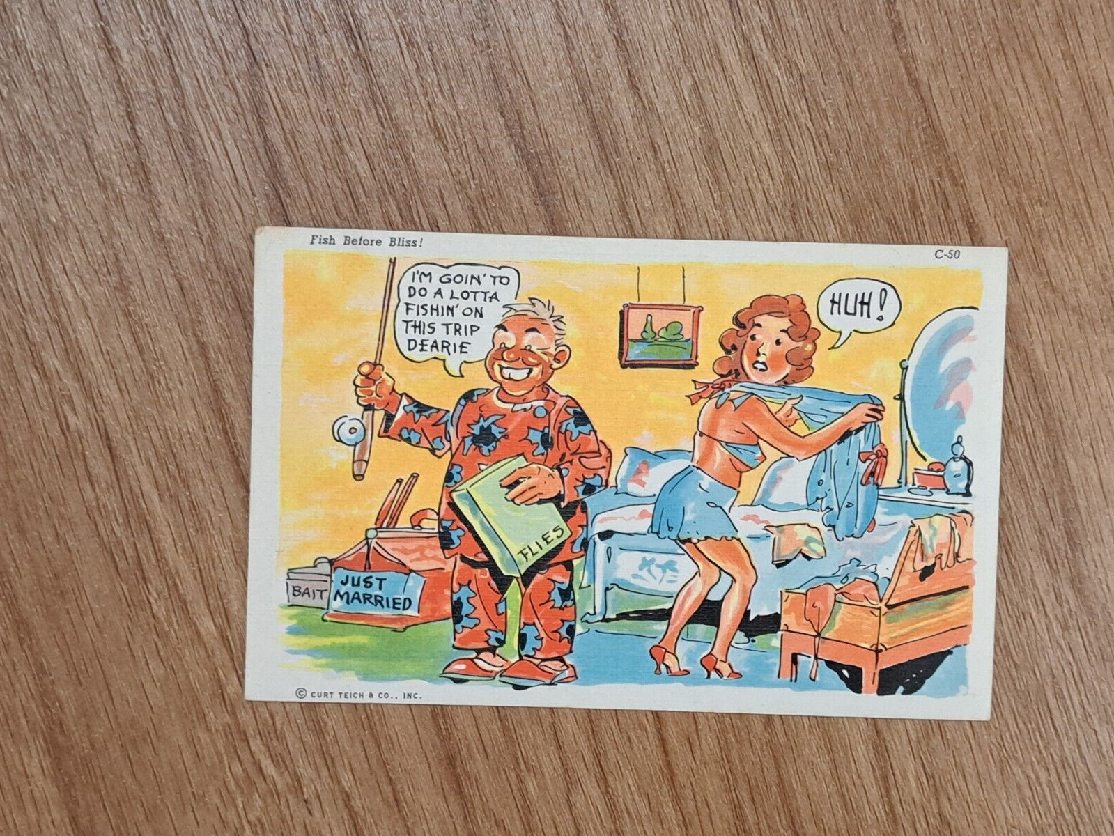 Honeymoon Comic Postcard Linen 1940 Just Married Humor Ray Walters Unposted