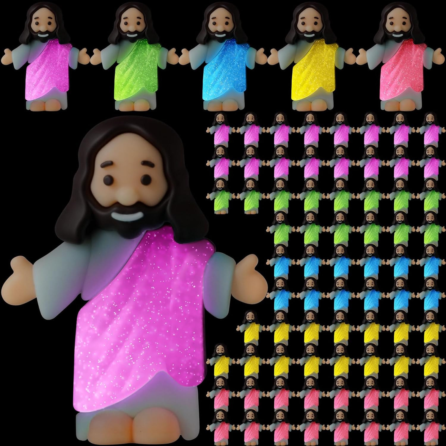 25 Pcs Little Jesus Figures Glow in the Dark,Robe Style,5 Color 25 Pcs Little Jesus Figures Glow in the Dark,Robe Style,5 Color