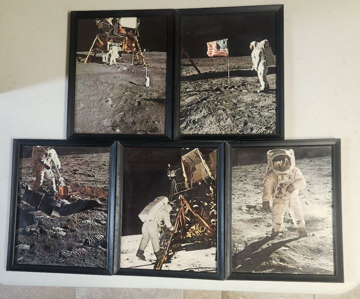 5 Vintage Steel Framed APOLLO 11 Moon Landing Picture *FAST SHIPPING 